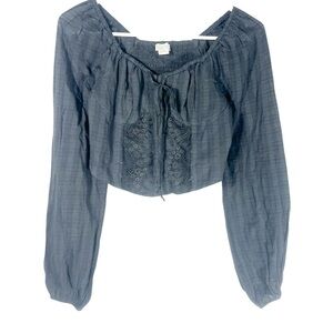 American Eagle Corset Tie Puff Sleeve Boho Cotton Crop Top Small